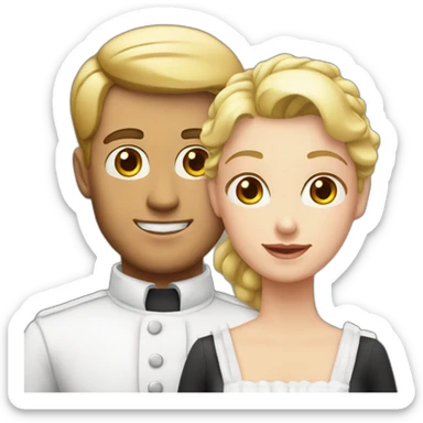 white man dressed in maid uniform next to his white wife dressed in a dress sticker