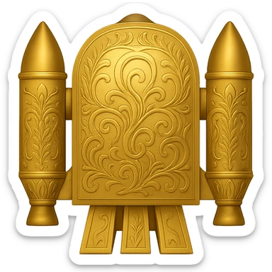 Make the wing rockets even wider, gold ancient wide jetpack with engraved patterns, back view, no fire, in the style of apple emojis, with no background. sticker