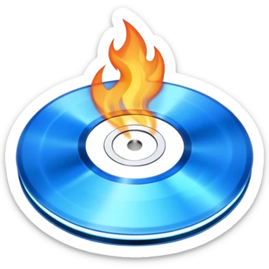 A minimalist CD disc with a subtle fire design, blue flames sticker