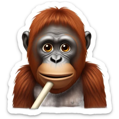 Orangutan with a white stick in mouth sticker
