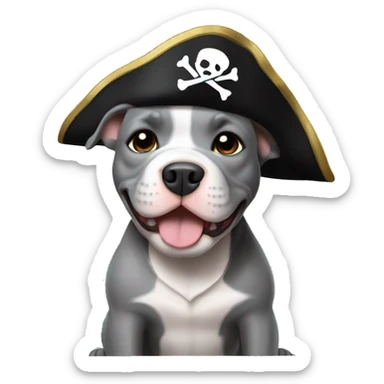 All grey pitbull puppy with a pirate hat on sticker