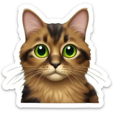 Tortoiseshell cat with fluffy fur and green eyes sticker