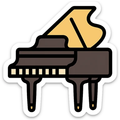classical piano, elegant, detailed, suitable for music app icon, refined lines, minimalistic color palette sticker