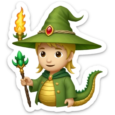 ein Drache mit einem Zauberstab in der Hand  und einem Hud  auf dem kopf und ein schnurbard  sticker
