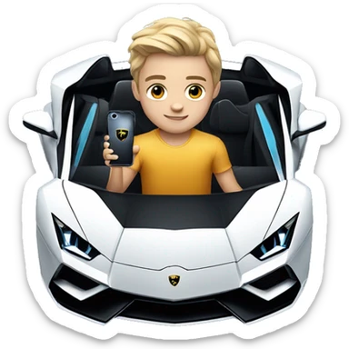 a boy with an iphone 16 pro inside a lamborghini sticker