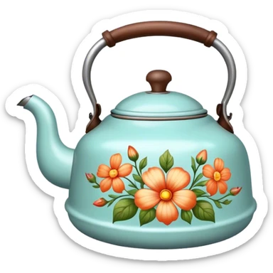 Vintage kettle with flower design sticker