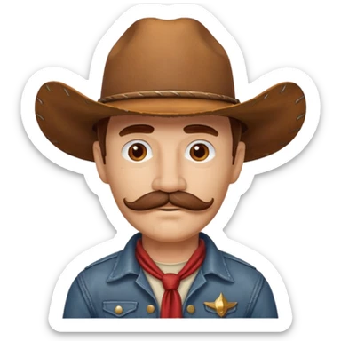 red thick mustache man with a cowboy hat sticker