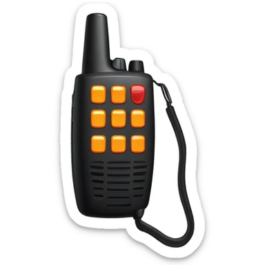 black walkie talkie with red-orange button on side sticker