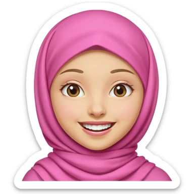 A medium light skin girl with pink hijab smile happily without teeth show sticker