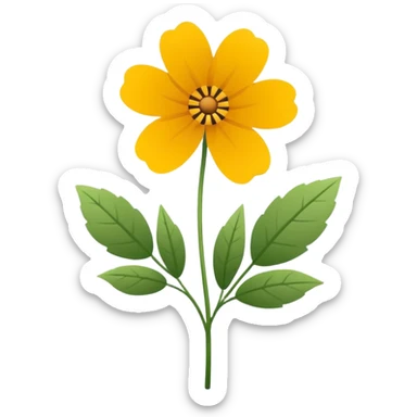 Minimalistic flat vector icon, iOS style, thin black contour on white background. Single flower with leaves, symbolizing floristry. Clean, elegant, no text, no shadows.
 sticker