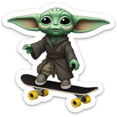 bebe yoda arc-en-ciel qui fait du skate en nageant dans une mer noir sticker