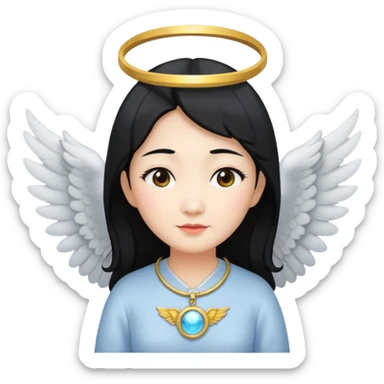 Angel Old Lady with wings black hair asian  smaller eyes w halo sticker