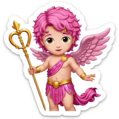 Cupid from Roman Deities with long pink wavy hair, pink sequin toga sticker