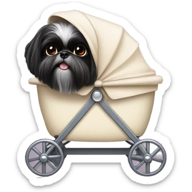 Black shih tzu in a pram  sticker