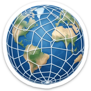earth with a web of white lines around it sticker