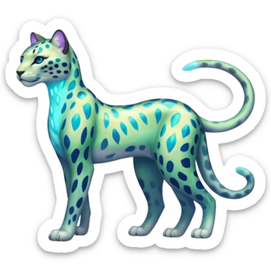 Colorful Iridescent Shiny Pastel Nebulae Glowing Neon Bioluminescent Bright Icy Elemental Pawny Majestic Elegant Thin Long Mature Realistic Liepard-Amaura-Litten-Sprigatito-Pokémon-fusion-creature (full body) sticker