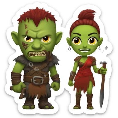 Berserker orc with red beard & red mohican woman sticker