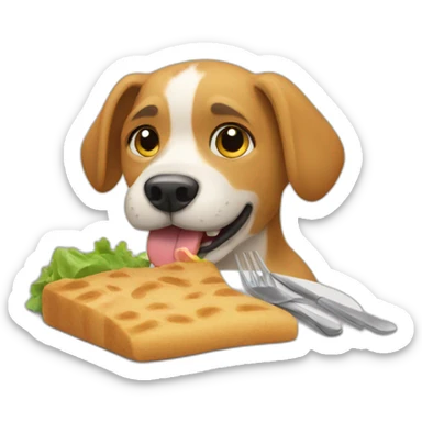 A dog eating lunch sticker