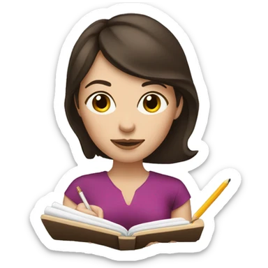 brunette fair skin woman writing sticker