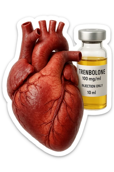 cuore umano anatomico con FIala MEDICa DI Trenbolone che gli FLUTTUA dietro, iperrealistico 4k, isolato su sfondo bianco, iperrealistico 4k, isolato su sfondo bianco sticker