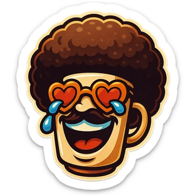 superhero head, coffee creature, heart glasses, laughing with tears in eyes sticker