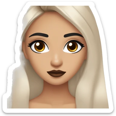 Maddy Perez euphoria show: warm brown eyes, bold black sharp eyeliner, sparkly rhinestones on eyes, dark arched brows, full nude-berry lips, light skin, high cheekbones, sleek dark brown long straight hair in ponytail.

 sticker