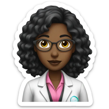 Black young beautiful female idol scientist with long black hair with pink accents sticker