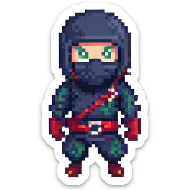 masked ninja, pixel art style sticker
