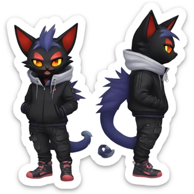 Cool Anthro Black Noibat-Quilava-Litten-Pokémon with edgy stripes hoodie spiked collar punk Full Body sticker