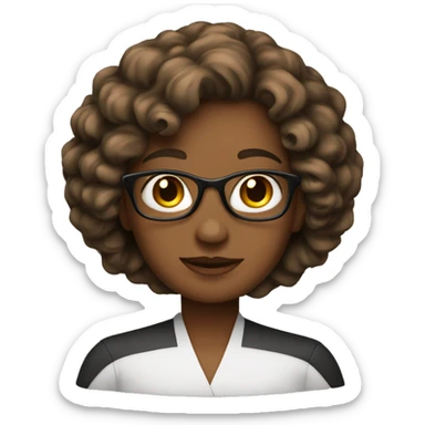 profesora, con piel blanca, pelo rizado hasta el hombro color cafe sticker