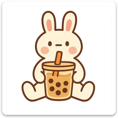 full-body milk tea bunny sitting still with blank stare sticker