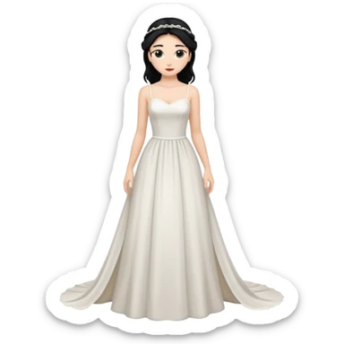Chica blanca,cuerpo entero, vestido boda tirantes finos pelo negro recogido con mechones sticker