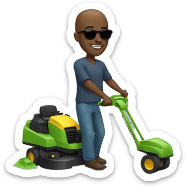 Black man with bald head and sunglasses mowing sticker