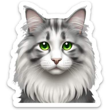 Black and white sad maincoon cat green eyes sticker