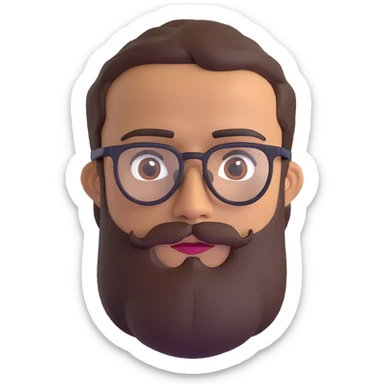 man with medium beard, connected eyebrows, olive tan skin, brown eyes, and glasses sticker