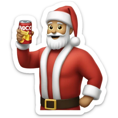 A santa holding a Nocco(the energy drink) sticker