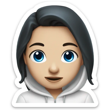 White dark haired female Angel with blue eyes and dimples wearing a hoodie sticker