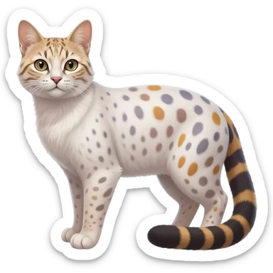 Realistic albino albinism colorful shiny glossy smooth whitish pastel dusky dark gloomy wild natural elegant lifelike Pallas-cat-ocicat-ocelot-Rusty-spotted-cat-fusion-hybrid-animal-creature, full body, hyper-realism sticker