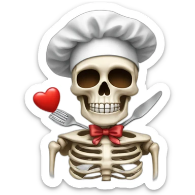 skeleton chef's kiss with heart sticker