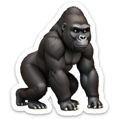 cinematic-gorilla-realistic-full-body-on all fours-emoji,-exuding-strength,-thick-dark-fur-in-the-light,-head-tilted-dramatically,-deep-dark-eyes-filled-with-intense-intelligence,-simplified-yet-realistic-focused-features,-highly-detailed,-glowing-with-an-almost-sarcastic-glow sticker