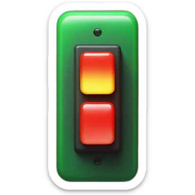 A big red flip switch with a green and red light next to it sticker