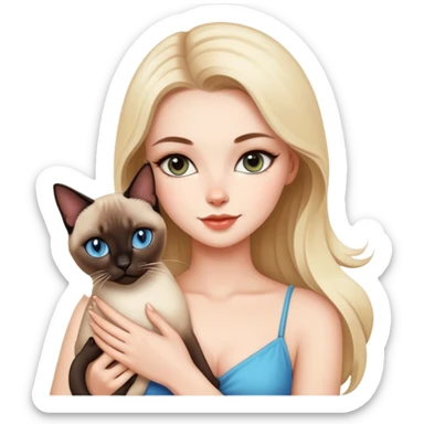A beautiful and sexy white girl holding a Siamese cat sticker