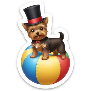 Yorkie with a top hat on balancing on a beach ball  sticker