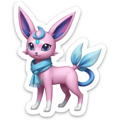 Shiny Cool Sparkly Cute Espeon-Glaceon-Sylveon-Fakemon-hybrid-fusion with a scarf full body sticker