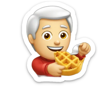 Belgian man eating French fries and a waffle sticker