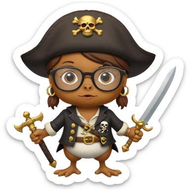 chick animal with glasses, pirate sticker