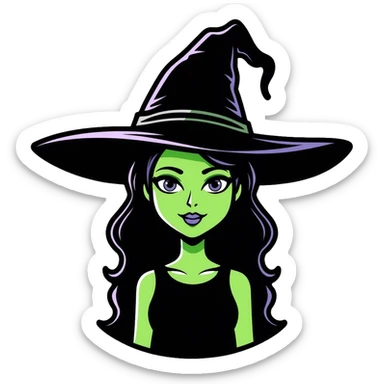 Elphaba, the green-skinned witch with black hat and dress sticker