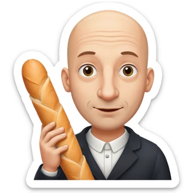 Generate me a bald Jewish man with a big nose holding a baguette sticker