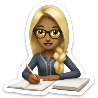 Blonde girl wearing glasses doing homework sticker
