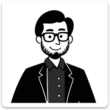 a medieval man wearing black glasses and a black suit sticker